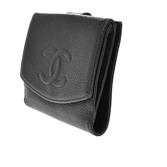 CHANEL CC Logo Bifold Compact Wallet Grained Calfskin Leather Black 83RF502 - Picture 2 of 13